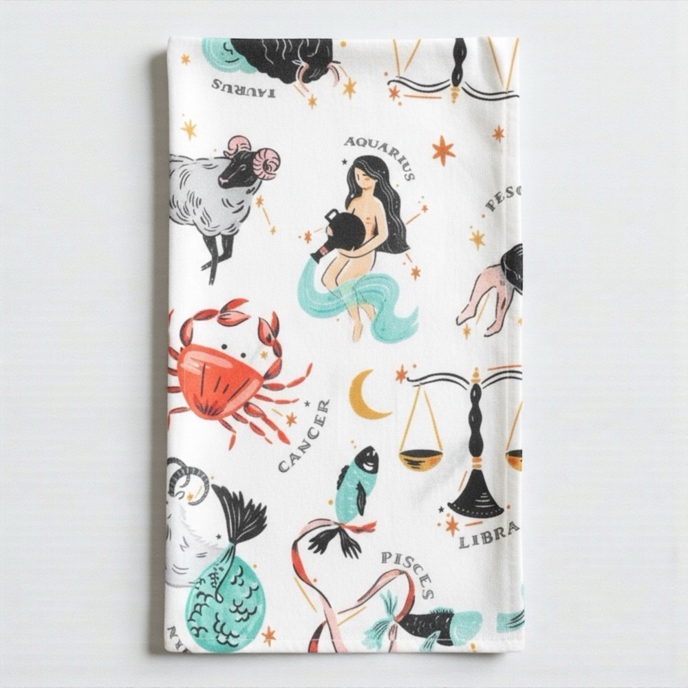 Anthropologie Zodiac Astrology Tea Towel Celestial Horoscope Kitchen Decor NWT